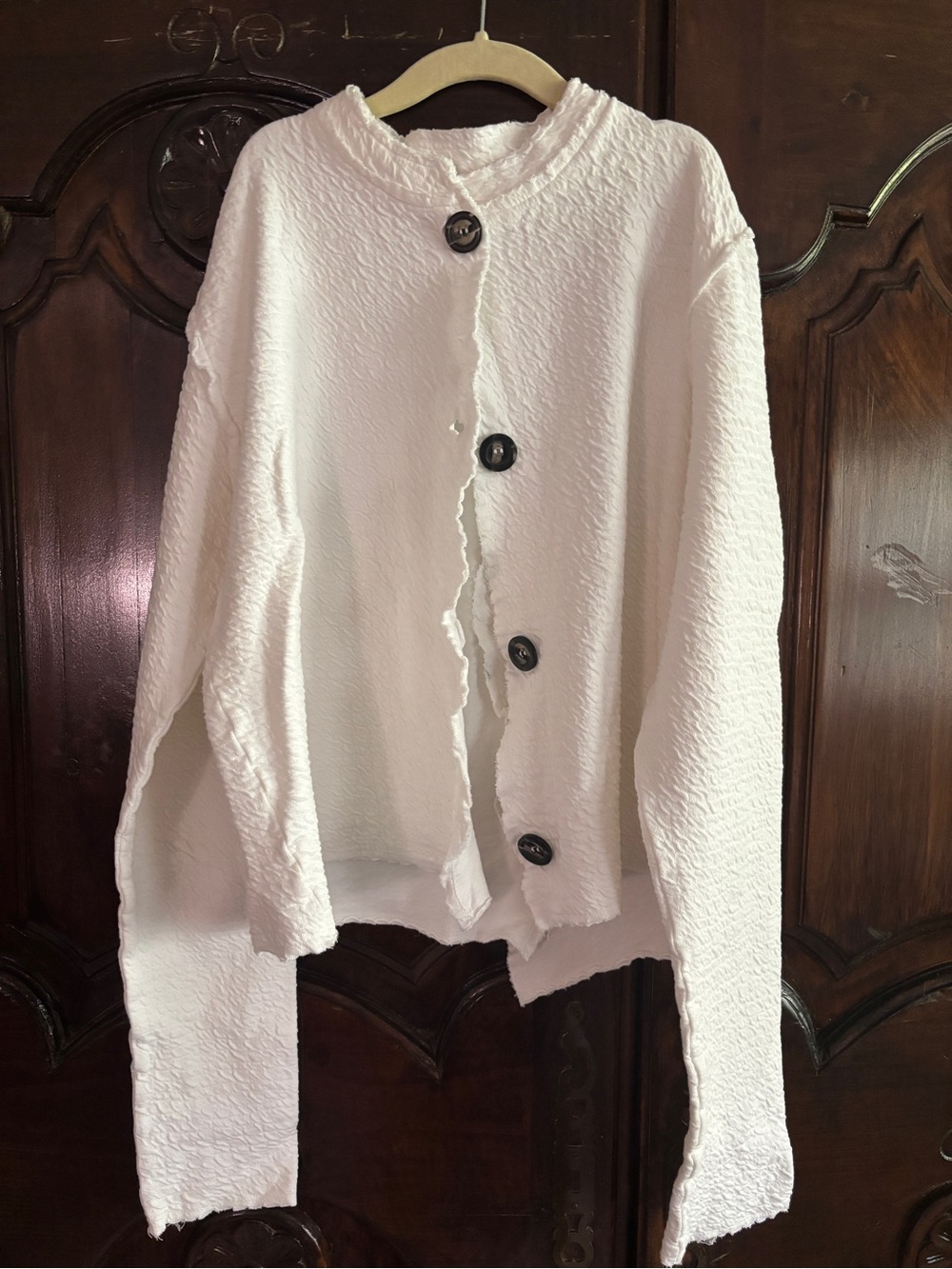 Women's White Textured Button-Front Cardigan